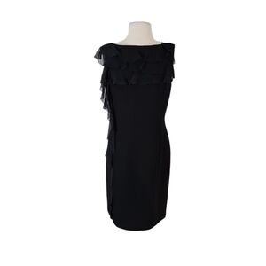 LRL Ralph Lauren Black Silk Ruffle Sheath Dress